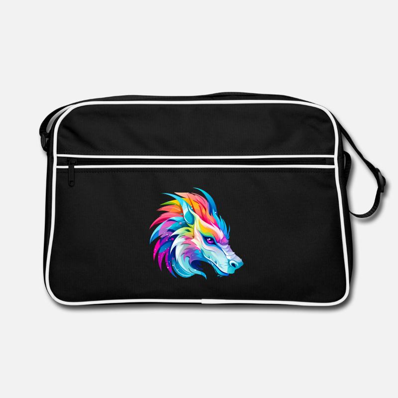 Regenbogen Drache Kopf Retro Tasche