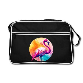 Rosa Flamingo - Retro Tasche - Schwarz/Weiß - Vorne