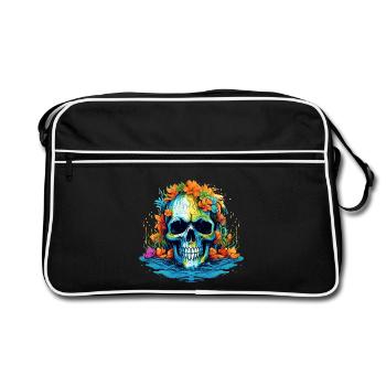 Crâne de Fleurs Tropicales - Sac Retro - noir/blanc - Devant