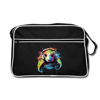 Turtle with headphones Turtles Animals - Retro Bag - black/white - Front