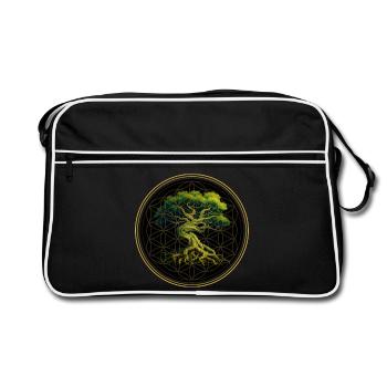 Weltenbaum Yggdrasil Weltesche Logo - Retro Tasche - Schwarz/Weiß - Vorne