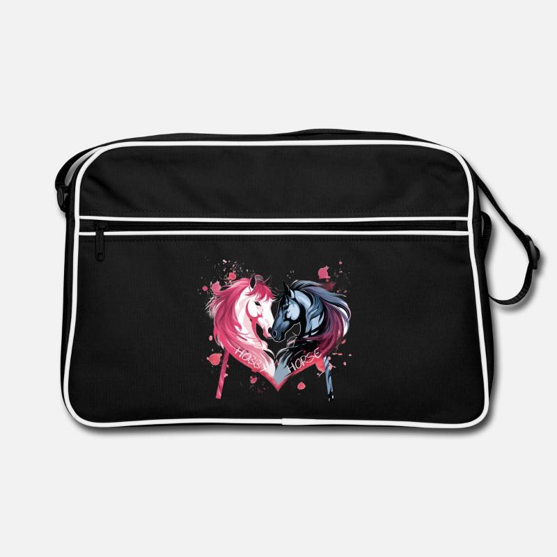 Pferdeköpfe in Herzform - Retro Tasche - Schwarz/Weiß