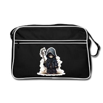 Süßer Geistermagier Fantasy RPG Shirt - Retro Tasche - Schwarz/Weiß - Vorne