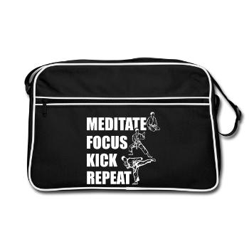 Méditer, se concentrer, donner des coups de pied - Sac Retro - noir/blanc - Devant