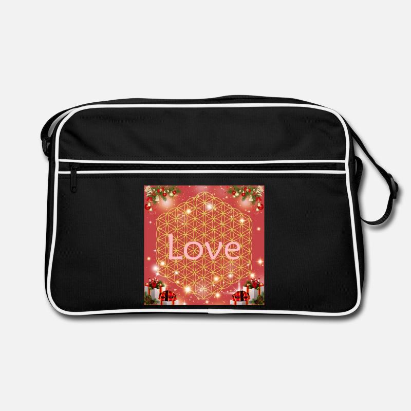 Blume des Lebens Liebe Weihnachten Geschenke - Retro Tasche - Schwarz/Weiß