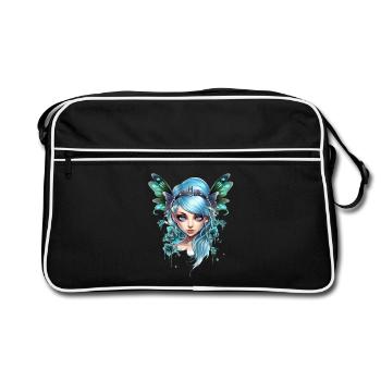 Fée Papillon aux cheveux bleus – Fantaisie - Sac Retro - noir/blanc - Devant