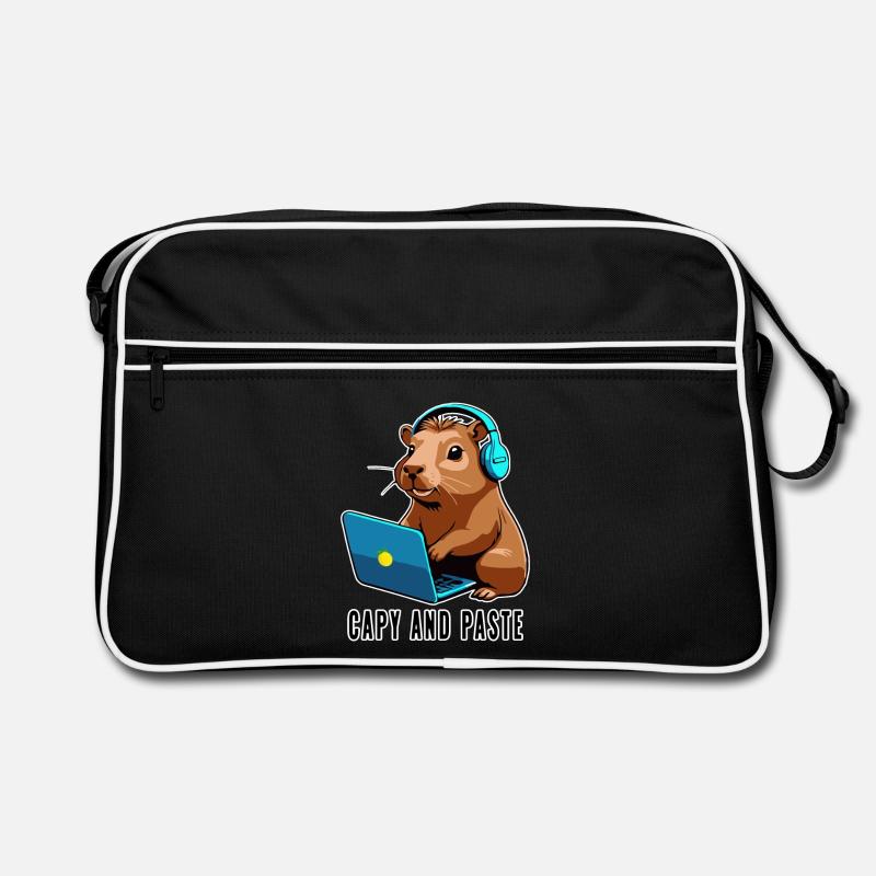 Capybara avec Joke Capy et Pâte - Sac Retro - noir/blanc