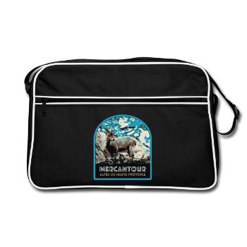 Mercantour-Gamsabzeichen: Alpine Fauna - Retro Tasche - Schwarz/Weiß - Vorne