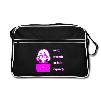 eat sleep code repeat Frau Computer - Retro Tasche - Schwarz/Weiß - Vorne
