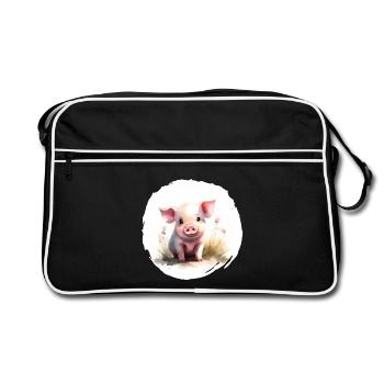 Piglet Watercolor - Retro Bag - black/white - Front