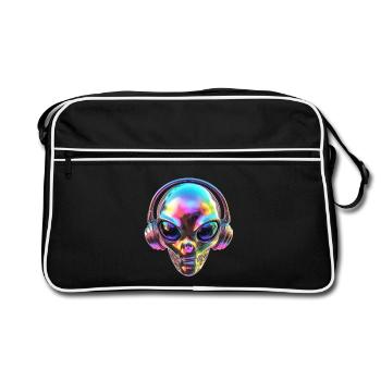 Chromatischer Alien-Kopf mit Kopfhörern - Retro Tasche - Schwarz/Weiß - Vorne
