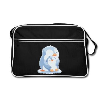 Pinguin Mama und Baby Muttertag - Retro Tasche - Schwarz/Weiß - Vorne