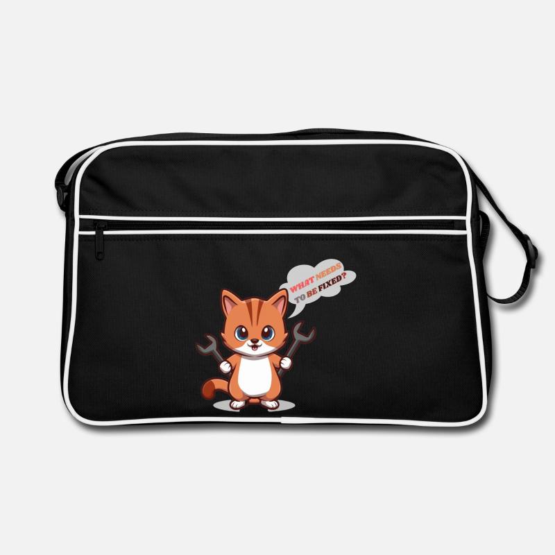 Cute Kitten with Tools and Question Retro Bag