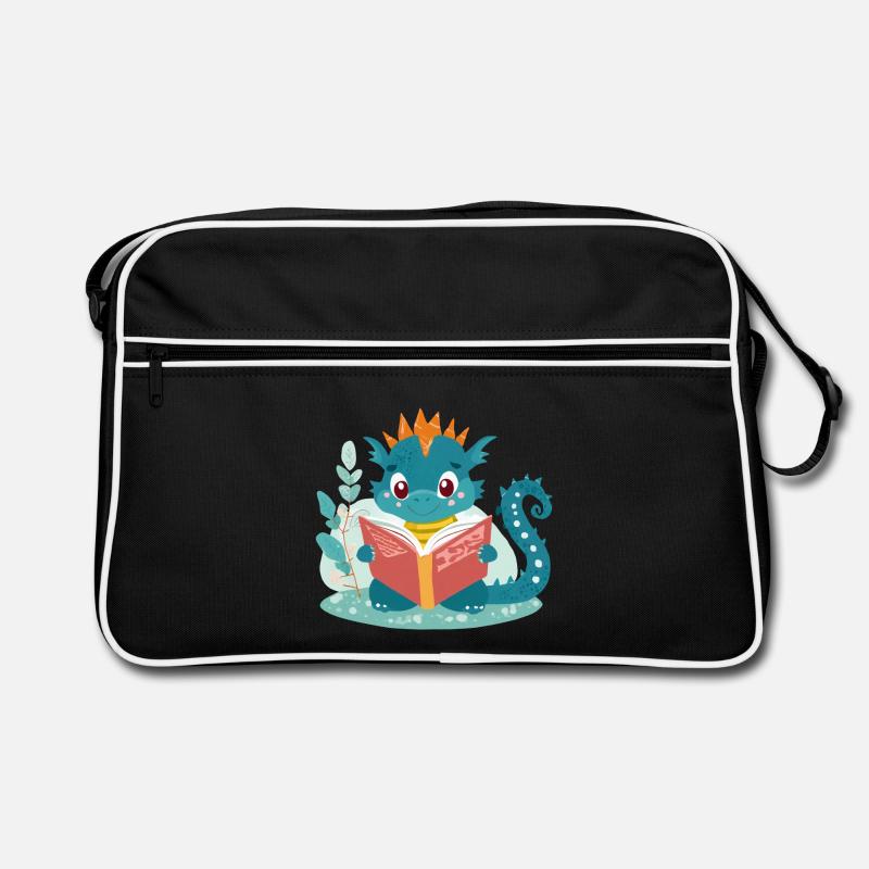 Kleiner Drache mit Buch Retro Tasche