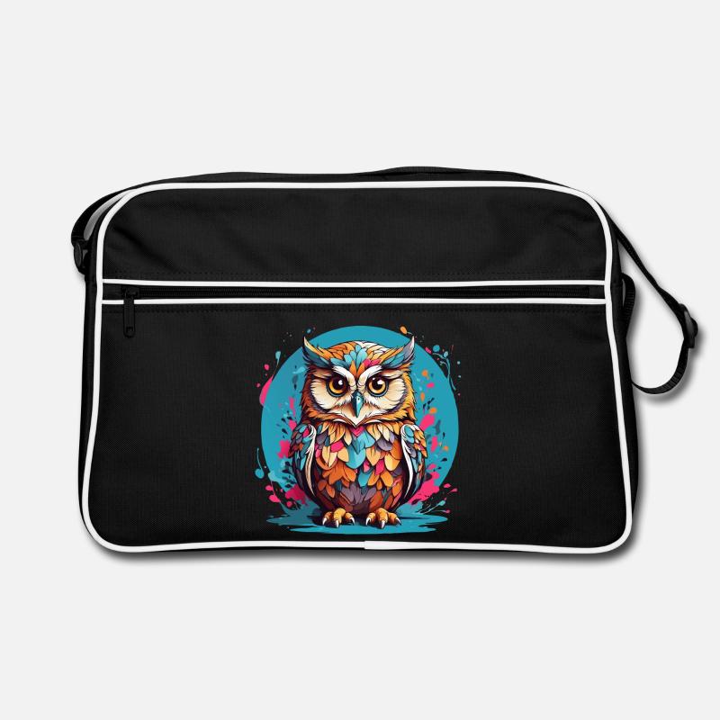 Liebenswerte Eule auf Farbklecksen Retro Tasche