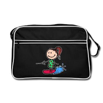 Planche de surf, Wakeboard, Vague, Surf, Sports nautiques - Sac Retro - noir/blanc - Devant