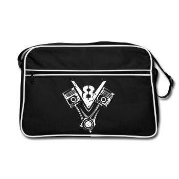 V8 piston musclecar motor car big block symbol - Retro Bag - black/white - Front