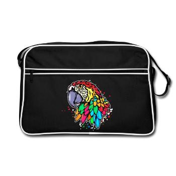 Animaux, Oiseau, Perroquet, Amoureux Des Oiseaux, Zoo, Tropical - Sac Retro - noir/blanc - Devant