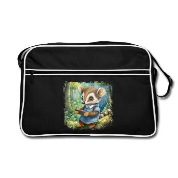 Cute young anteater with mobile phone - Retro Bag - black/white - Front