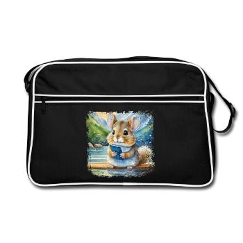 Cute young chinchilla using mobile phone - Retro Bag - black/white - Front