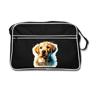 Labrador Retriever Welpe süß Bester Kumpel - Retro Tasche - Schwarz/Weiß - Vorne