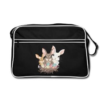 famille de lapins de Pâques mignons avec des œufs de Pâques pastel - Sac Retro - noir/blanc - Devant