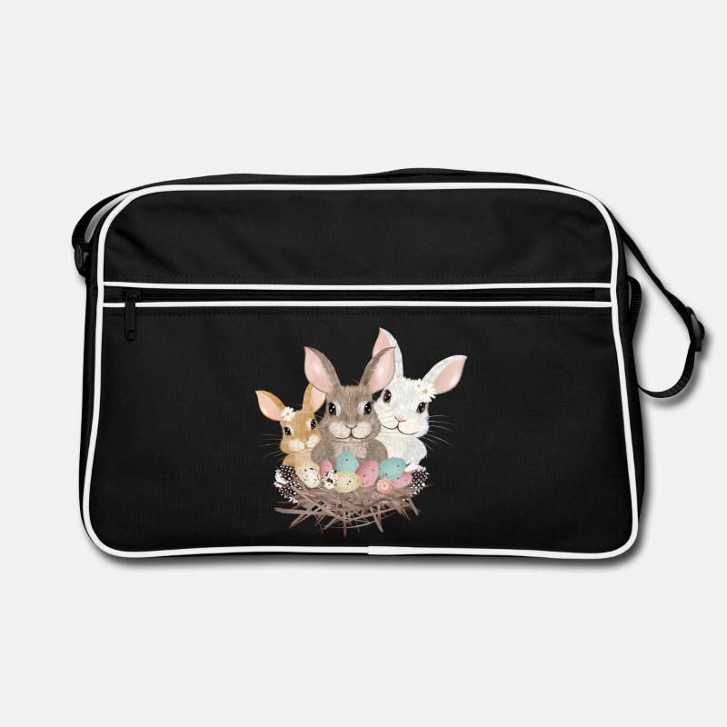 cute easter bunnies family with pastel easter eggs Retro Bag