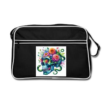 Aquarelle tête de mort bleue et serpents - Sac Retro - noir/blanc - Devant