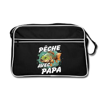 Pêcher avec papa. Motif de pêche coloré - Sac Retro - noir/blanc - Devant