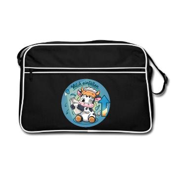 Süße Kuh mit dem Wunsch zur Milcheinfüllung - Retro Tasche - Schwarz/Weiß - Vorne