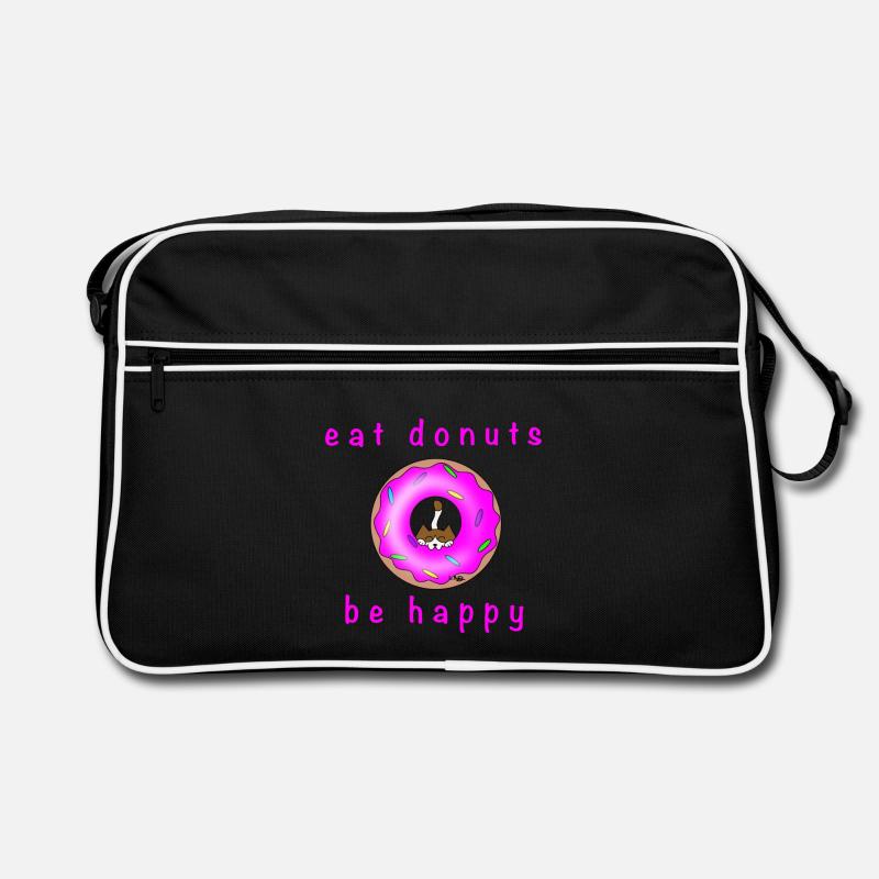 Katze mit Donat - Retro Tasche - Schwarz/Weiß