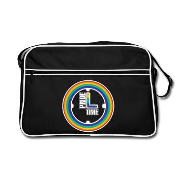 Regenbogen Pride Ring Uhr - Retro Tasche - Schwarz/Weiß - Vorne