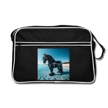Pferd im Wasser - Retro Tasche - Schwarz/Weiß - Vorne