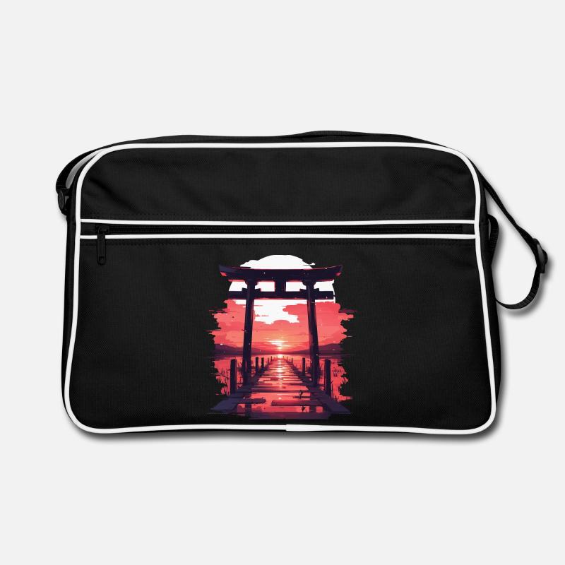 Paysage Japonnais - Sac Retro - noir/blanc