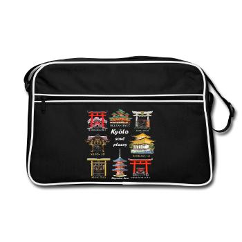 Kyoto in Japan, Shrines, Temples, Castle Drawing - Retro Bag - black/white - Front