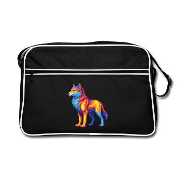 Arctic Wolf Bunte Kawaii Zeichentrickfigur - Retro Tasche - Schwarz/Weiß - Vorne