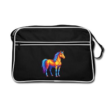 cheval coloré kawaii dessin animé personnage clipart - Sac Retro - noir/blanc - Devant