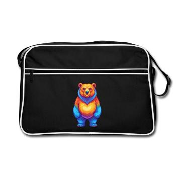 ours coloré kawaii dessin animé personnage clipart - Sac Retro - noir/blanc - Devant