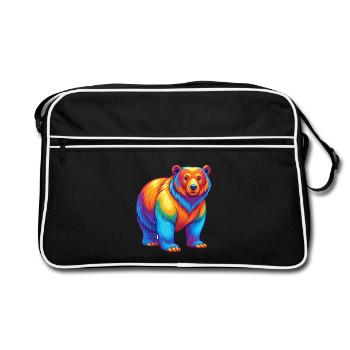 ours coloré kawaii dessin animé personnage clipart - Sac Retro - noir/blanc - Devant