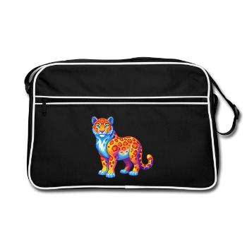 Snow Leopard Colorful Kawaii Cartoon Character - Retro Bag - black/white - Front