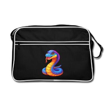 serpent coloré kawaii dessin animé personnage clipart - Sac Retro - noir/blanc - Devant