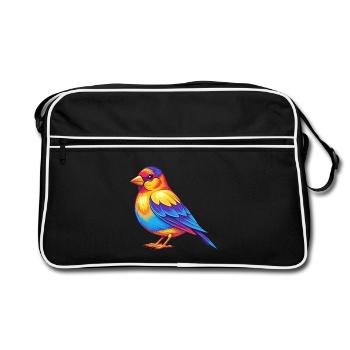 Chardonneret coloré Kawaii Dessin animé Personnage Oiseau - Sac Retro - noir/blanc - Devant