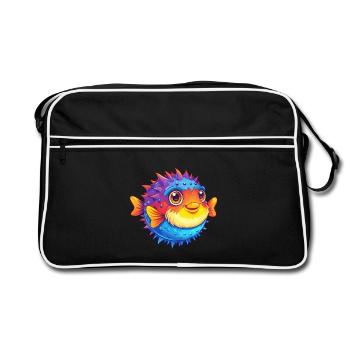 porc-épic poisson-globe dessin animé kawaii coloré - Sac Retro - noir/blanc - Devant