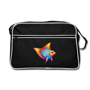 Spotted Eagle Ray Colorful Kawaii Cartoon Clipart - Retro Bag - black/white - Front