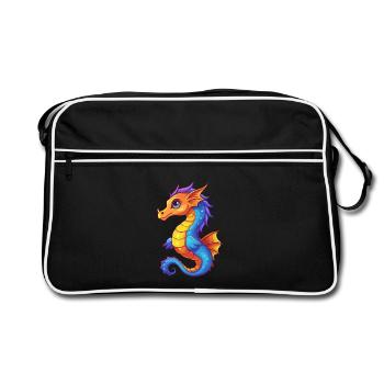 Seedrache Buntes Kawaii Cartoon Meerestier - Retro Tasche - Schwarz/Weiß - Vorne