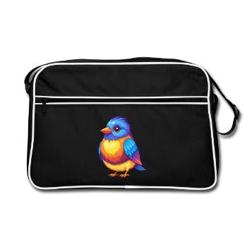 Fink, bunter Kawaii, Zeichentrickfigur, Vogel - Retro Tasche - Schwarz/Weiß - Vorne