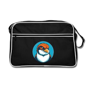 Sparrow Cute Funny Kawaii Cartoon Animal Pet Logo - Retro Bag - black/white - Front
