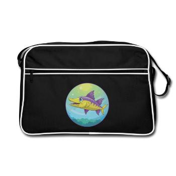 Barracuda Niedliche Kawaii Cartoon Clipart Tier Haustier - Retro Tasche - Schwarz/Weiß - Vorne