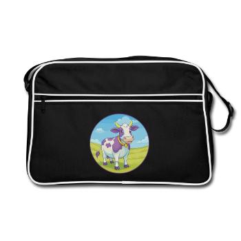 vache mignon kawaii dessin animé clipart animal de compagnie - Sac Retro - noir/blanc - Devant