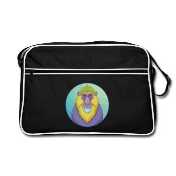 Mandrill Cute Kawaii Cartoon Clipart Animal Pet - Retro Bag - black/white - Front